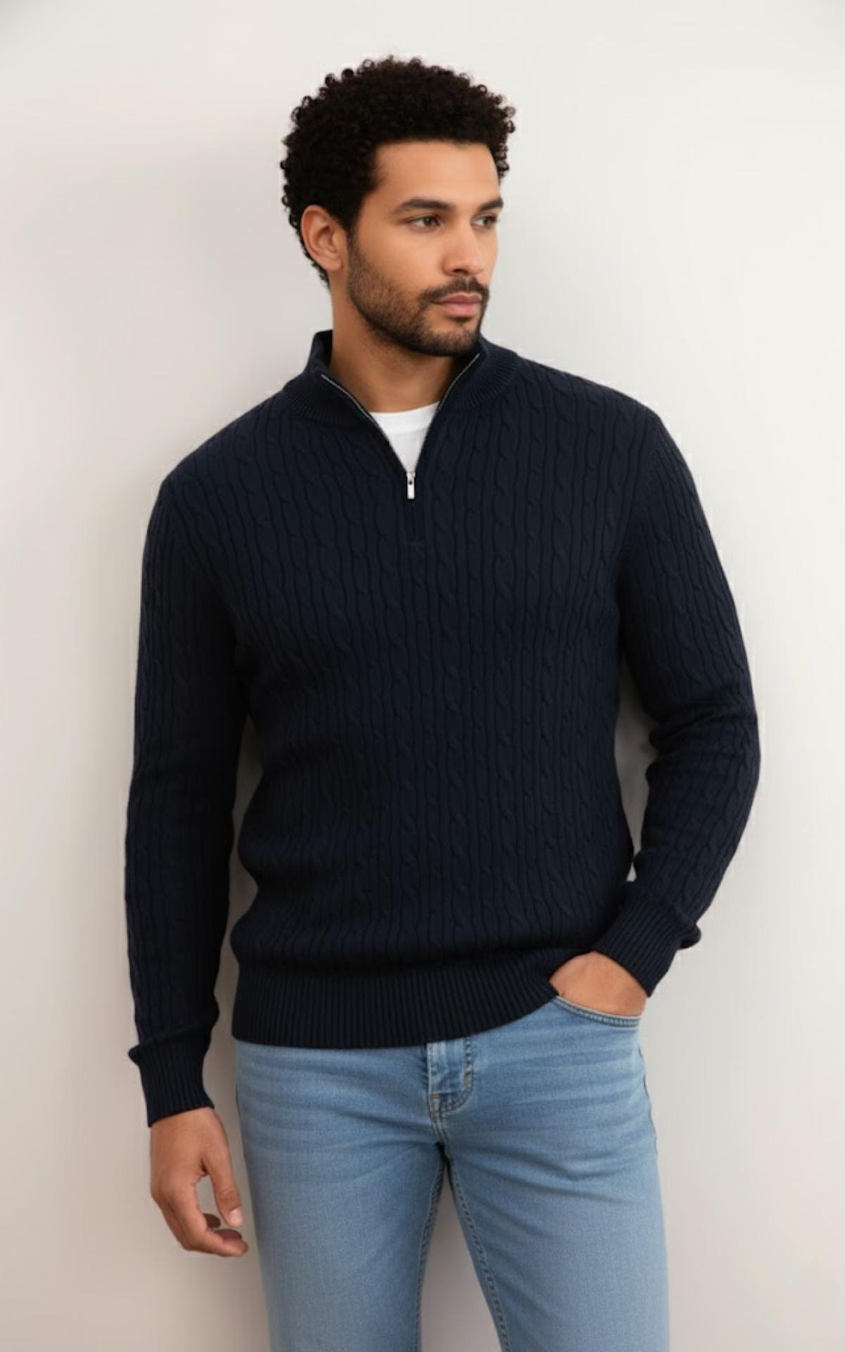 Men’s Half-Zip Cable Knit Sweater