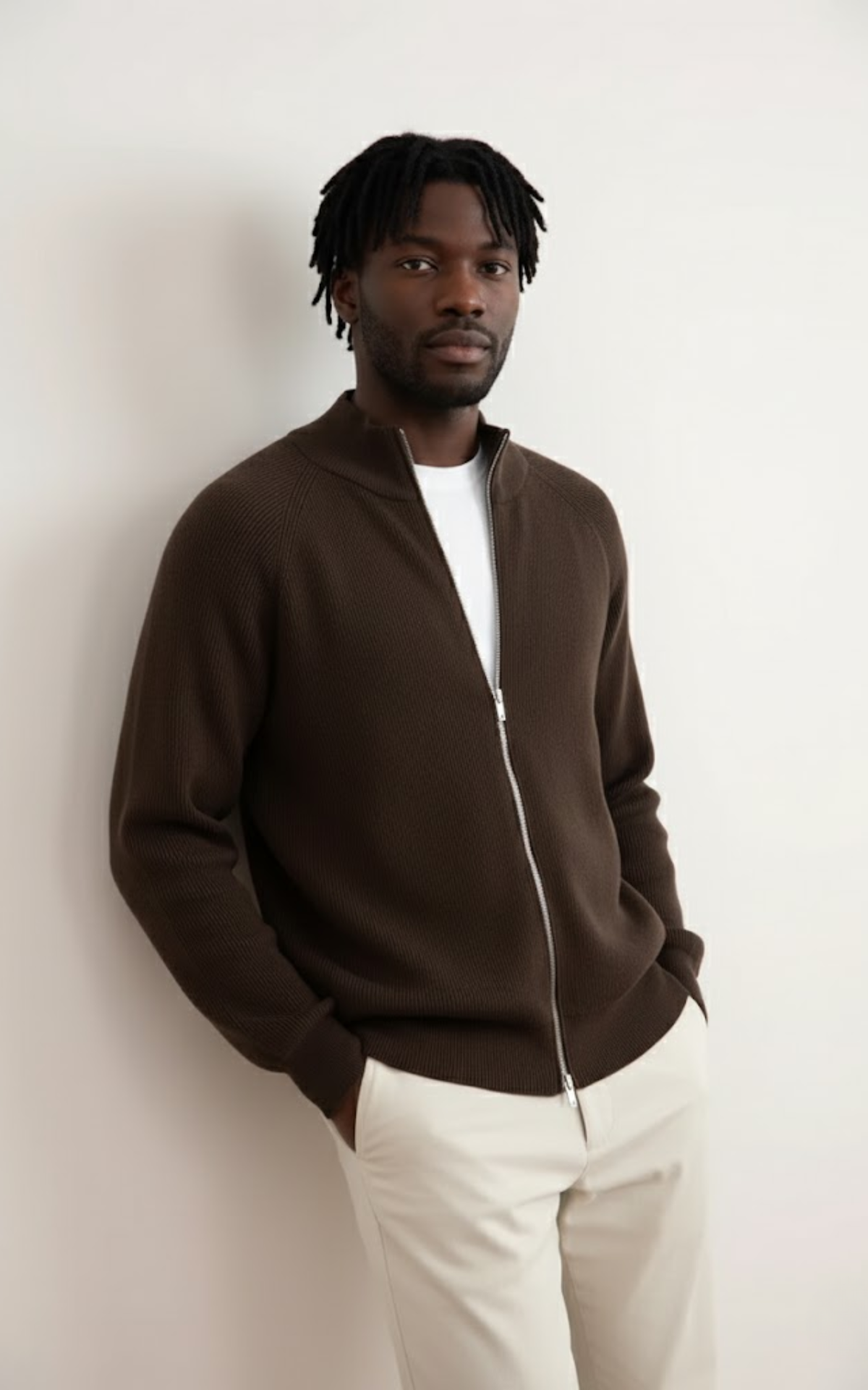 Men’s Full-Zip Knit Sweater – Premium Ribbed Cotton Jacket