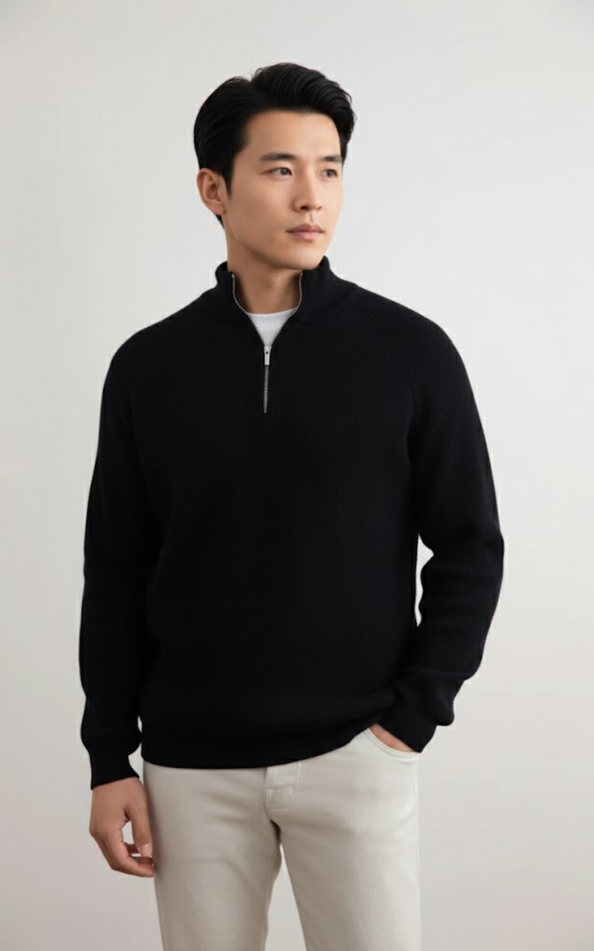 Men’s Quarter-Zip Mock Neck Sweater – Premium Cotton Blend Pullover