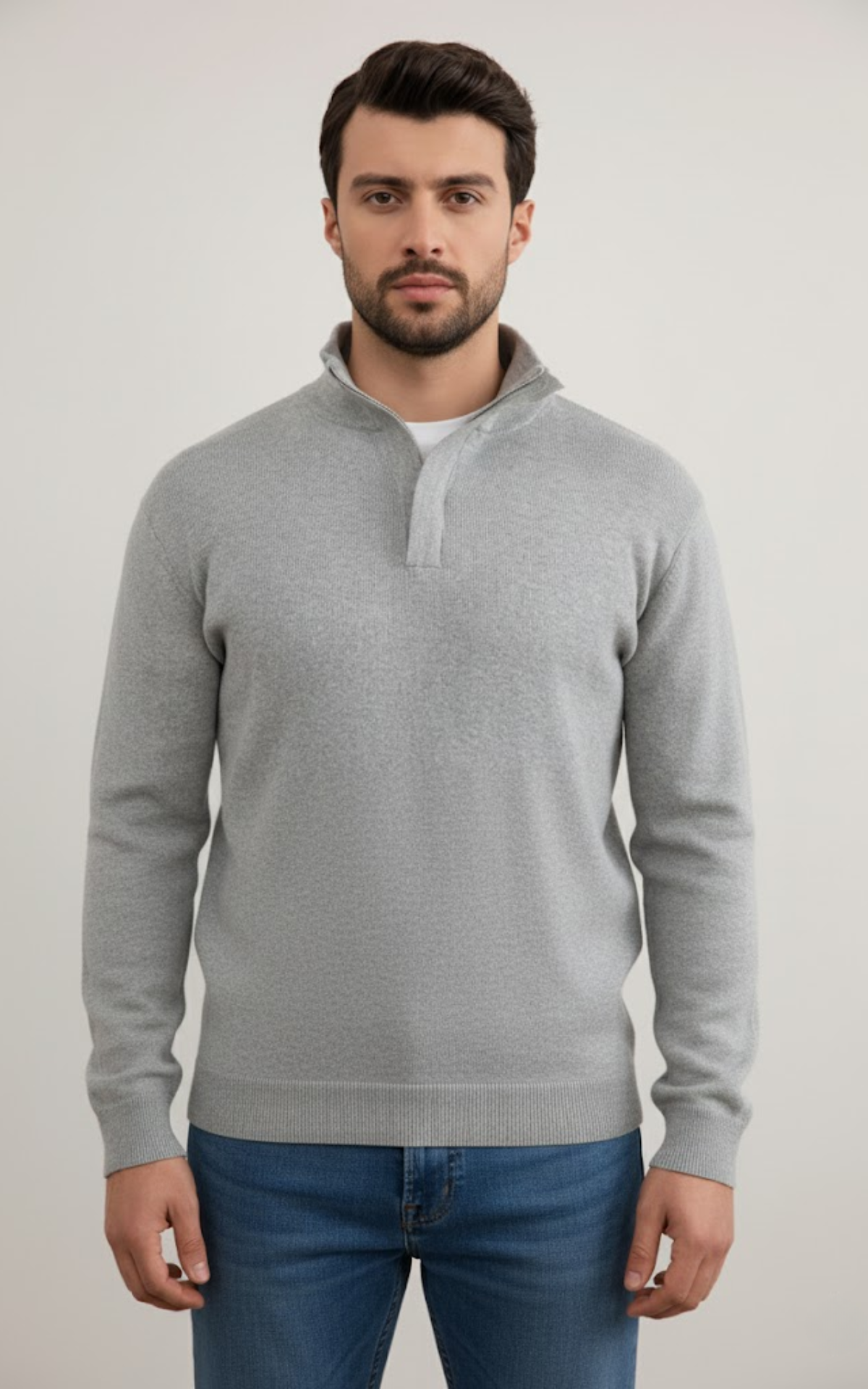 Men’s Half-Zip Knit Sweater – Classic Ribbed Collar Pullover