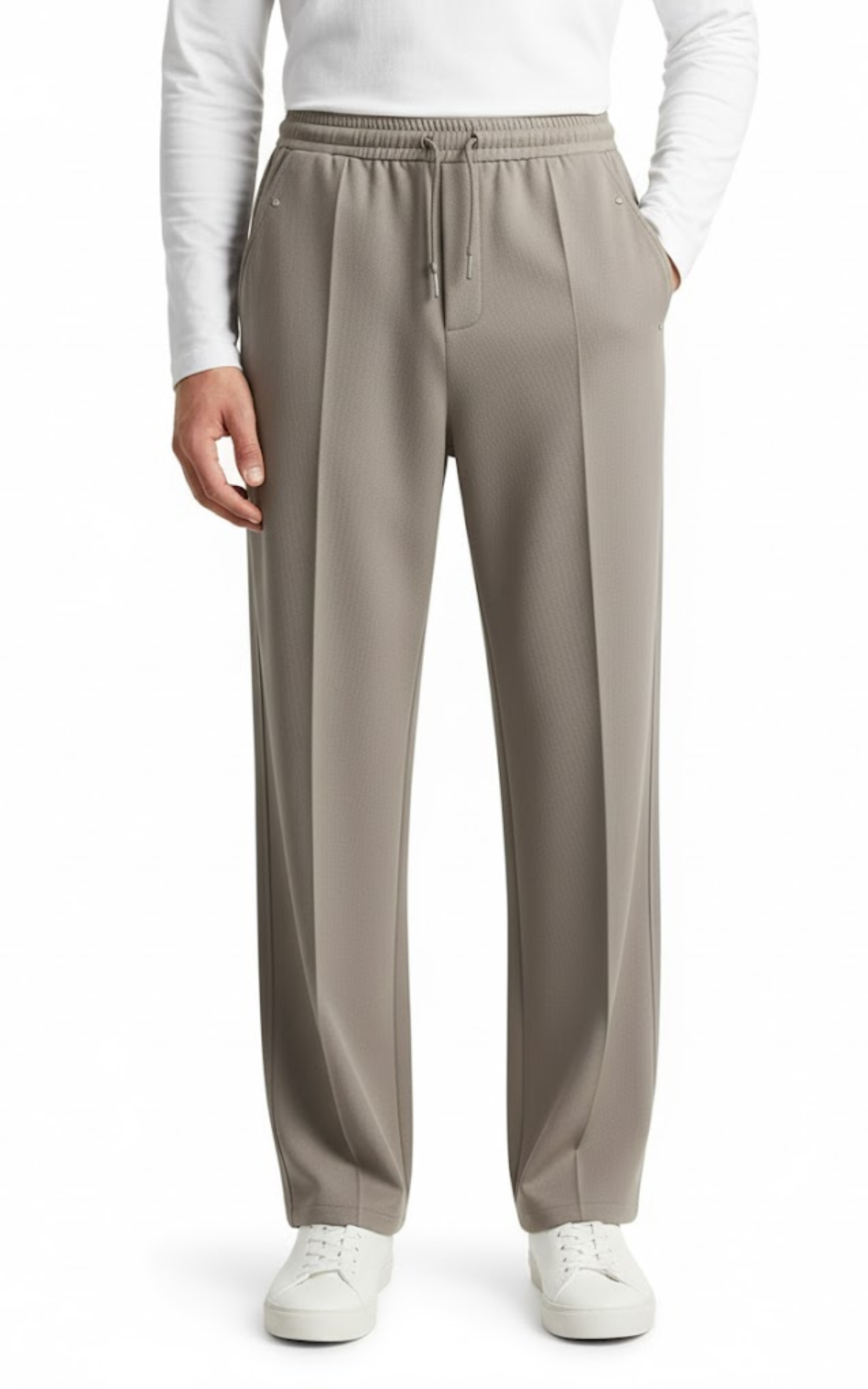 Men’s Relaxed Fit Pleated Trousers – Smart Drawstring Pants with Elastic Waist