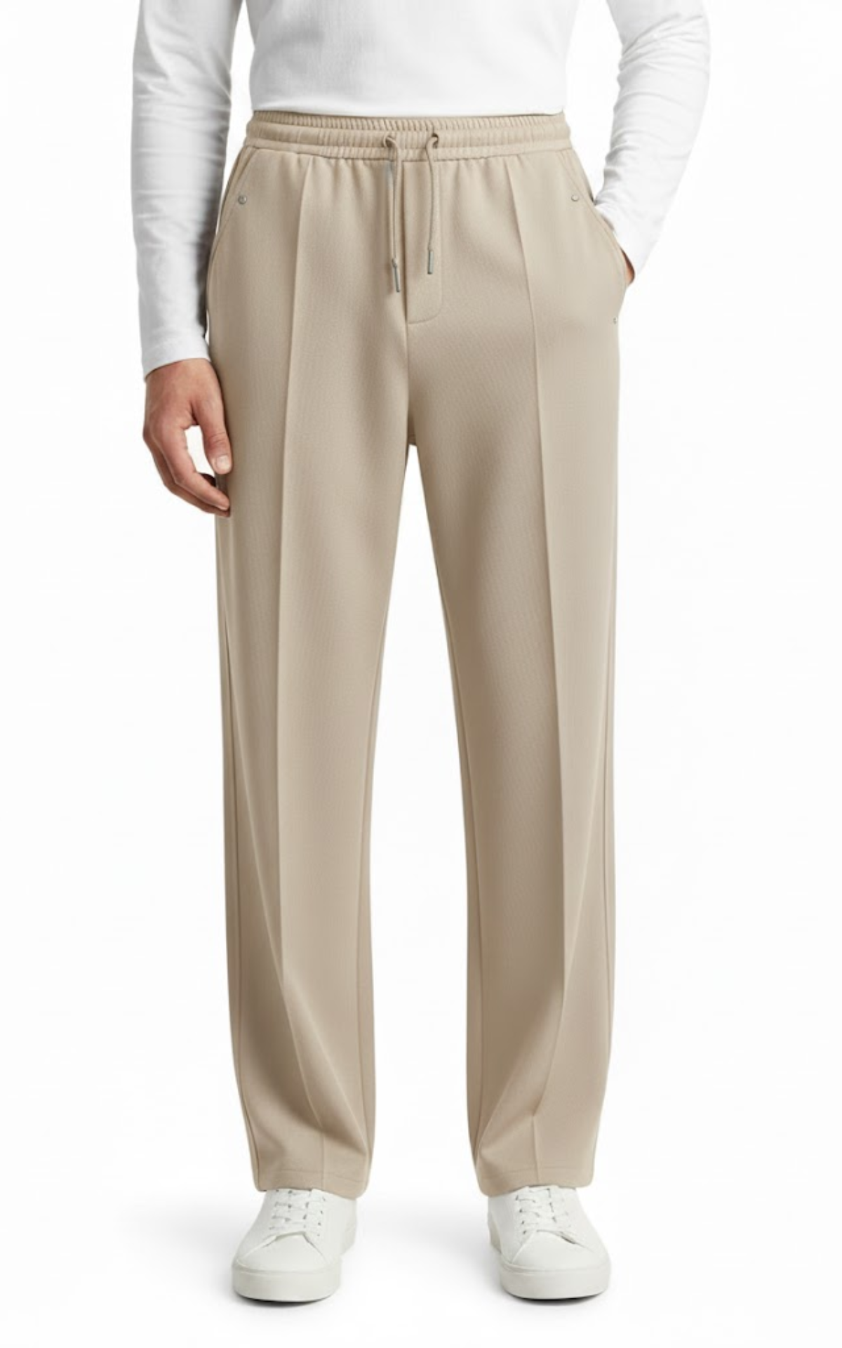 Men’s Relaxed Fit Pleated Trousers – Smart Drawstring Pants with Elastic Waist