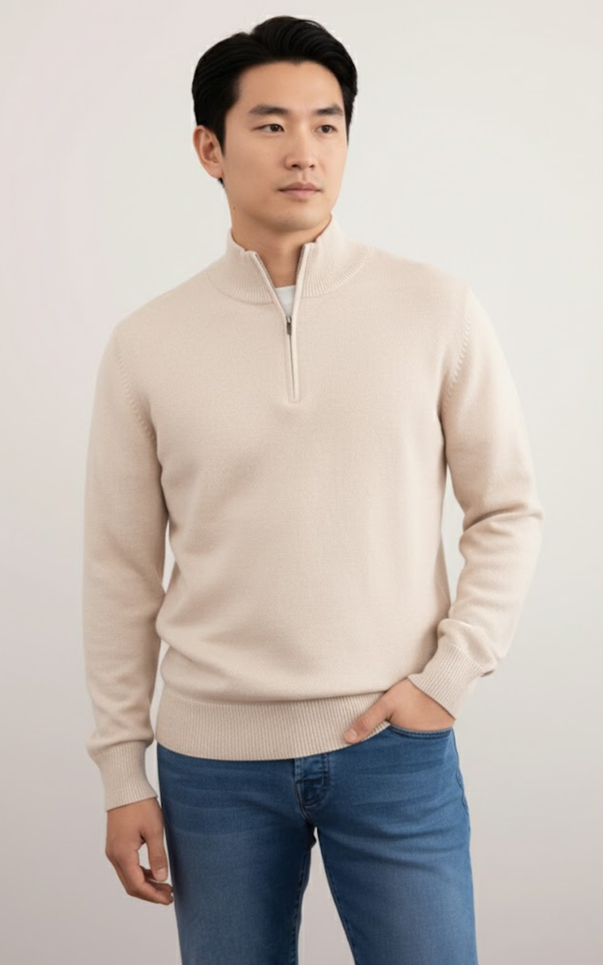 Men’s Quarter-Zip Sweater – Classic Cotton Blend Pullover